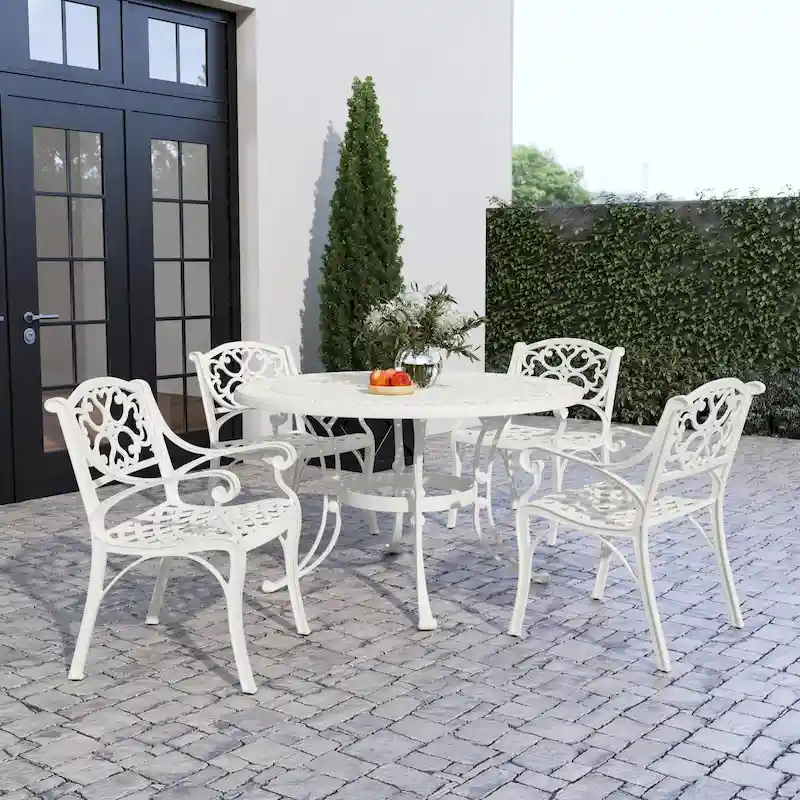 Sanibel White Aluminum 5 Piece Outdoor Dining Set - 48