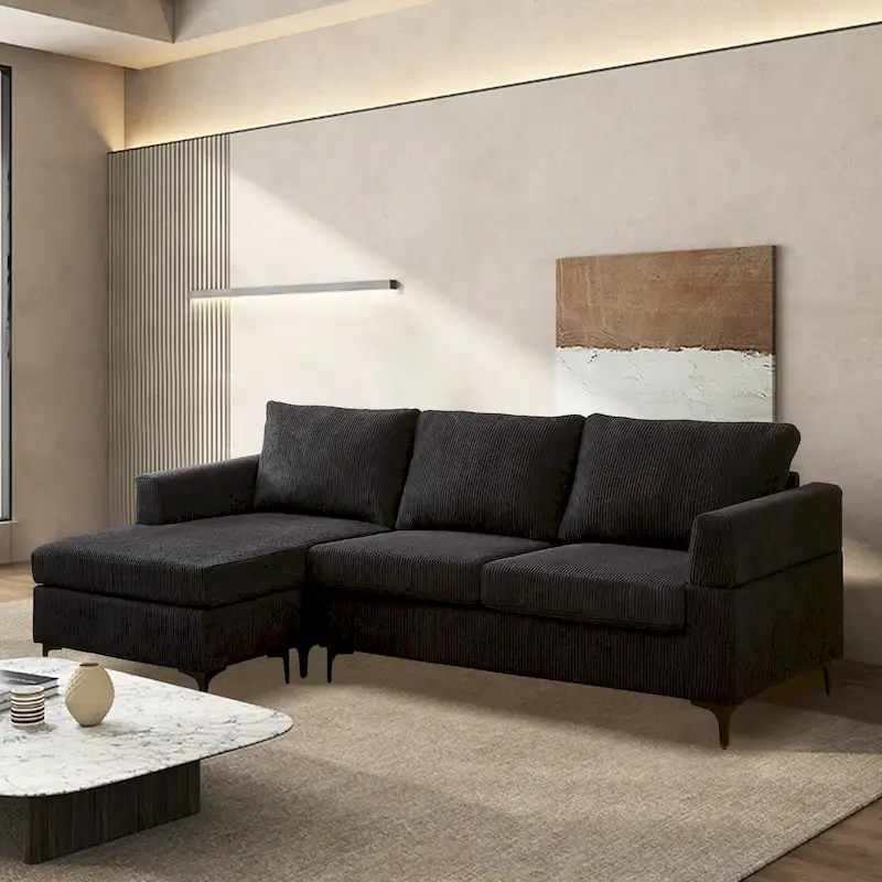 HOOOWOOO Living Room L-Shaped Polyester Fabric Reversible Chaise Sofa