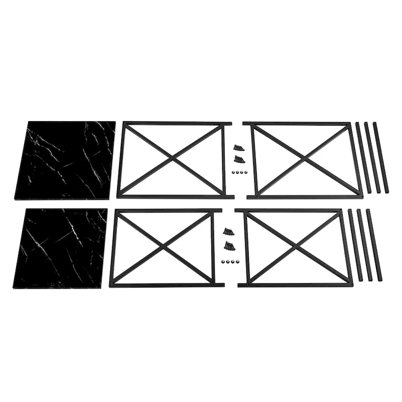 Modern Square Marble Finish Veneer Top Black Metal Frame Nesting End Tables - Set of 2