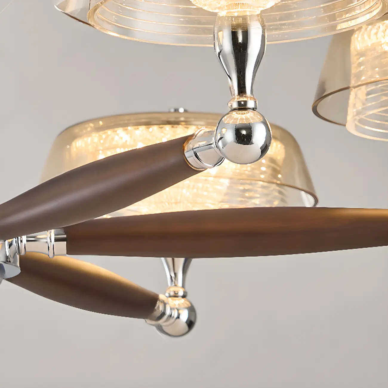 Brown Linear Wood Glass Modern Crystal Chandelier Light