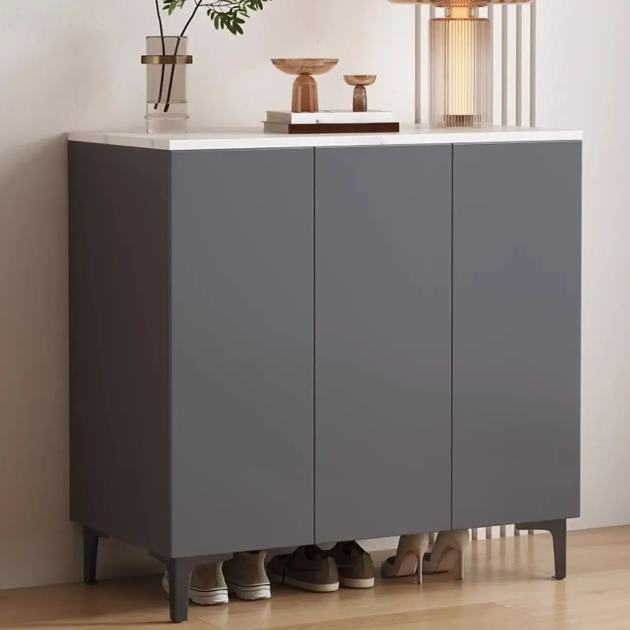 5-Tier Compact Modern Off-White Entryway Shoe Cabinet