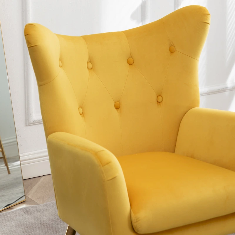 Yellow 30.25 Velvet Button Tufted Accent Chair with Gold Legs