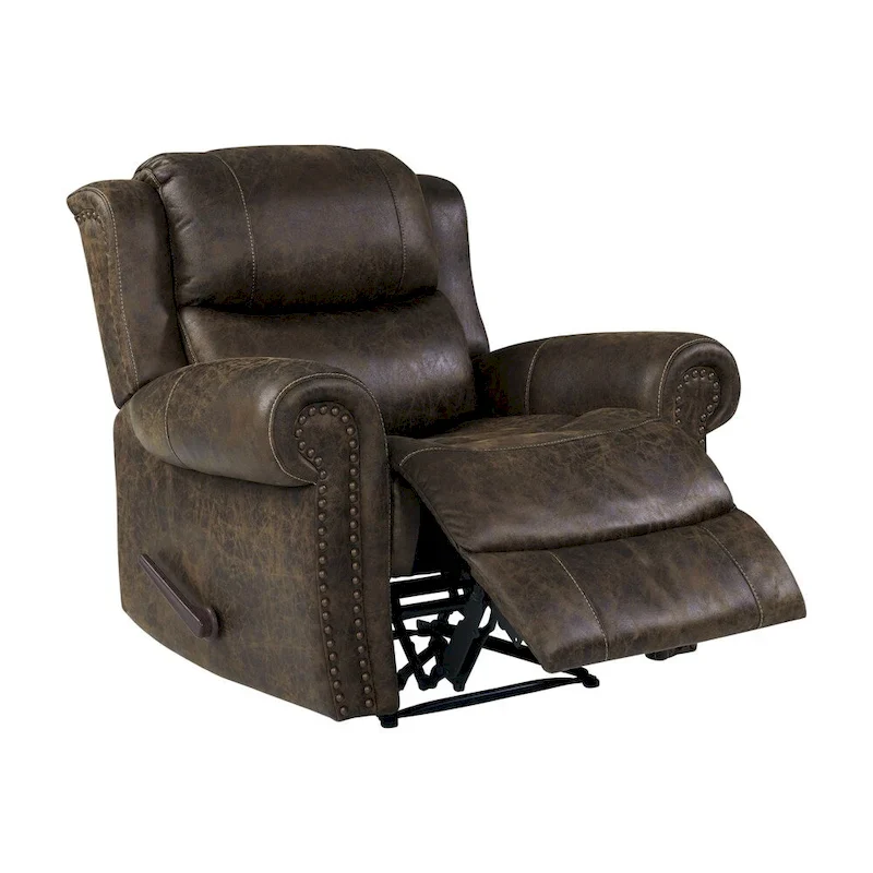 Faux Leather Wall-Hugger Recliner Chair, Single Seat – Saddle Brown / Latte Tan / Fog Grey