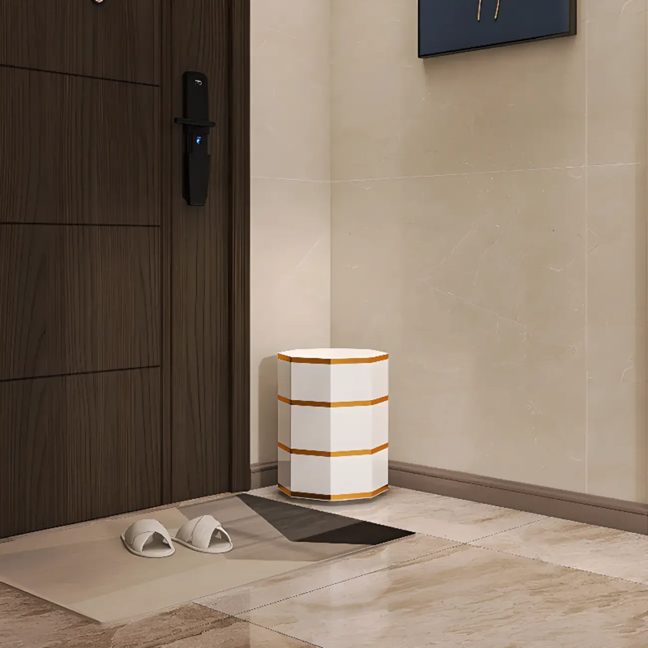 Rotating Glam White Metal Hexagon Entryway Shoe Cabinet