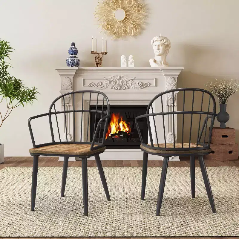 Christopher Knight Home Loftia Modern Iron Frame Dining Chairs(Set of 2), Brown/Black