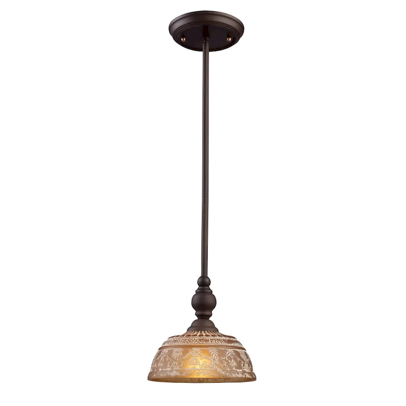 Elk Home Norwich Oiled Bronze With Amber Glass 1 Light Pendant