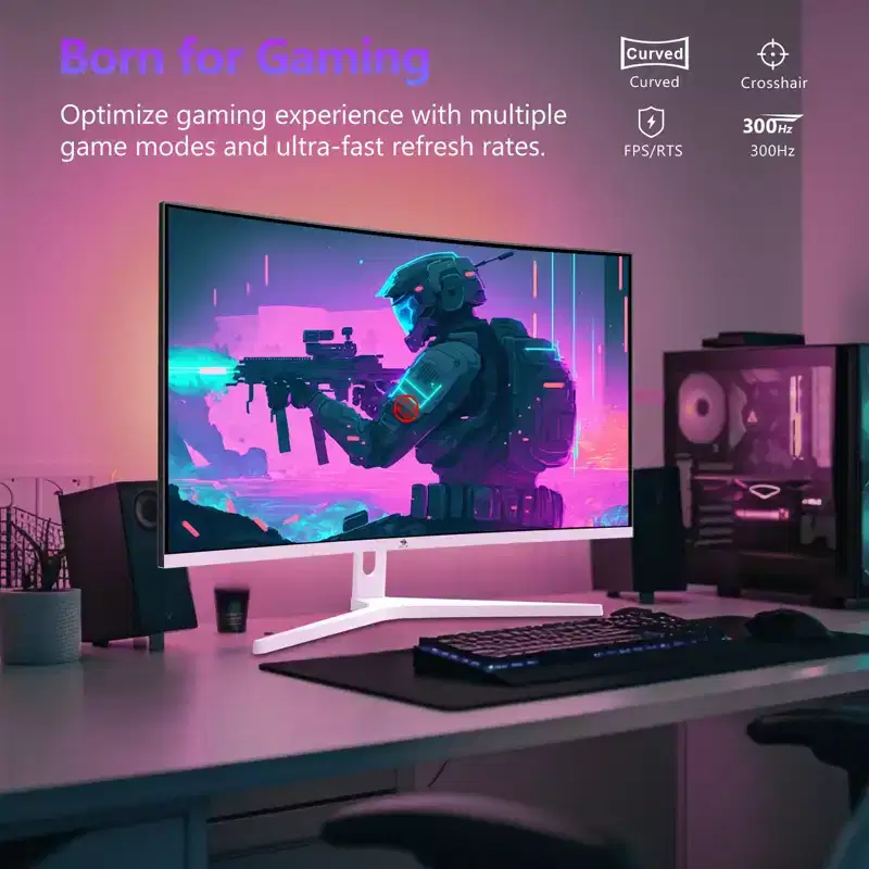 Z-EDGE UG27H 27 300Hz Curved Gaming Monitor, Full HD(1920x1080) White Gaming Monitor, FreeSync, HDR10, Ultra-Slim Bezel