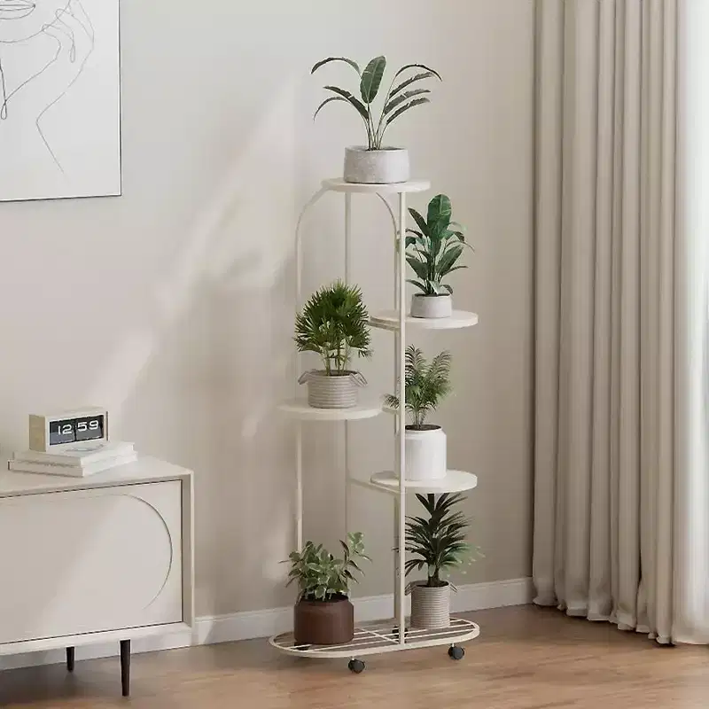 Rolling Corner Plant Stand with Wheels, Large Modern Metal Shelf, Mobile Indoor Flower Display Rack for Office & Living Room
