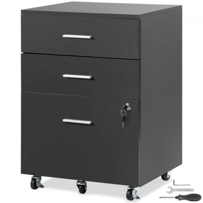 3-Drawer Locking Filing Cabinet with 5 Swivel Wheels and Adjustable File Hangers