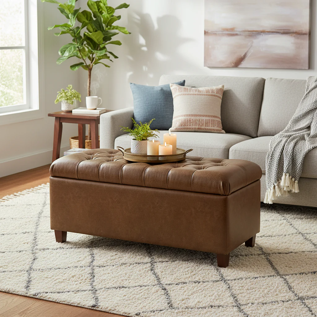 Button Tufted Storage Bench
