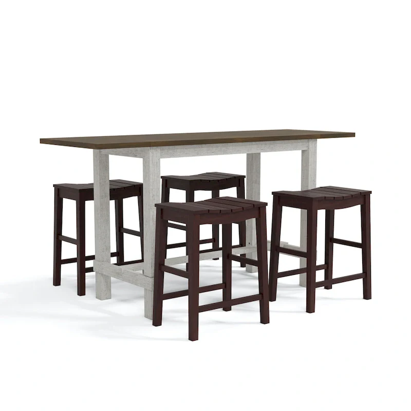 Farmhouse Wood 5-Piece Counter Height Dining Table and Stool Set