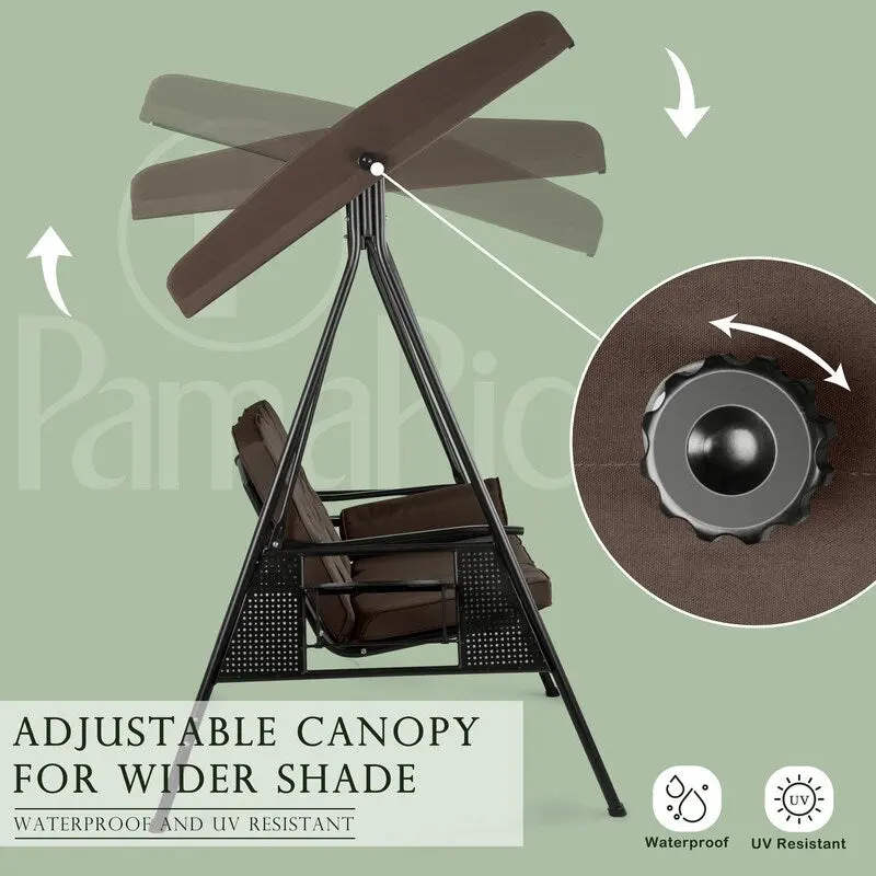 3-Person Metal Patio Swing with Canopy and Cushions - N/A