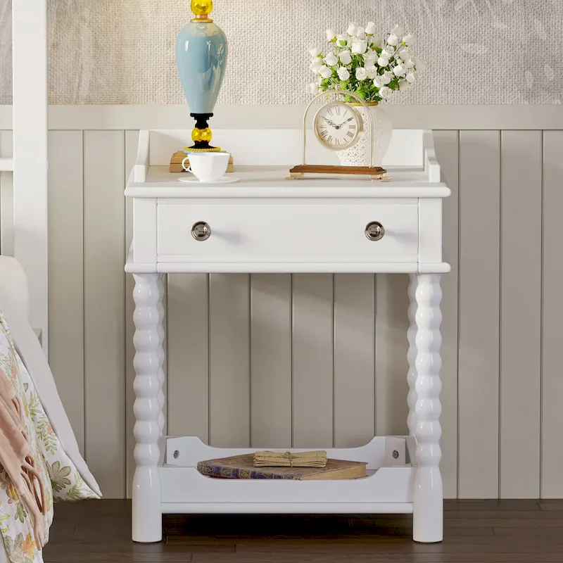 Retro Bedside Table, Nightstand with Drawer and Open Shelf for Bedroom