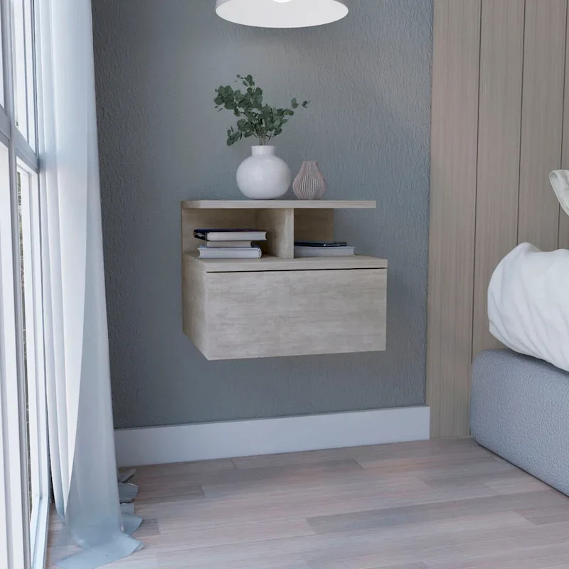 Floating Nightstand 12 H,Wall Mounted with Single Drawer and 2-Tier Shelf,for Bedroom,Closet,Entryway,College Dorm