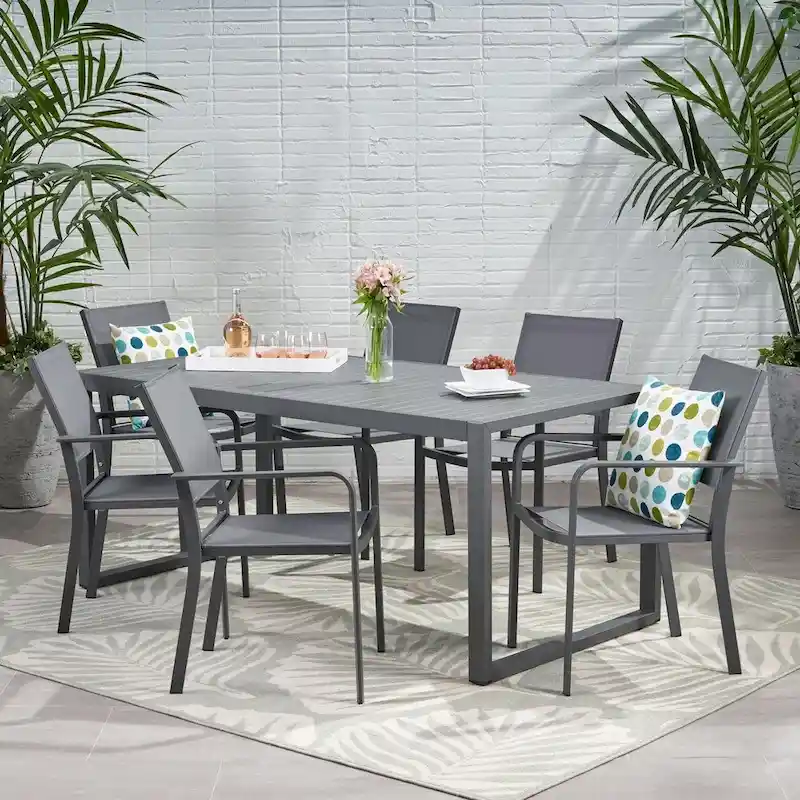 Jair Grey Mesh/ Aluminum 7-piece Dining Set by Christopher Knight Home