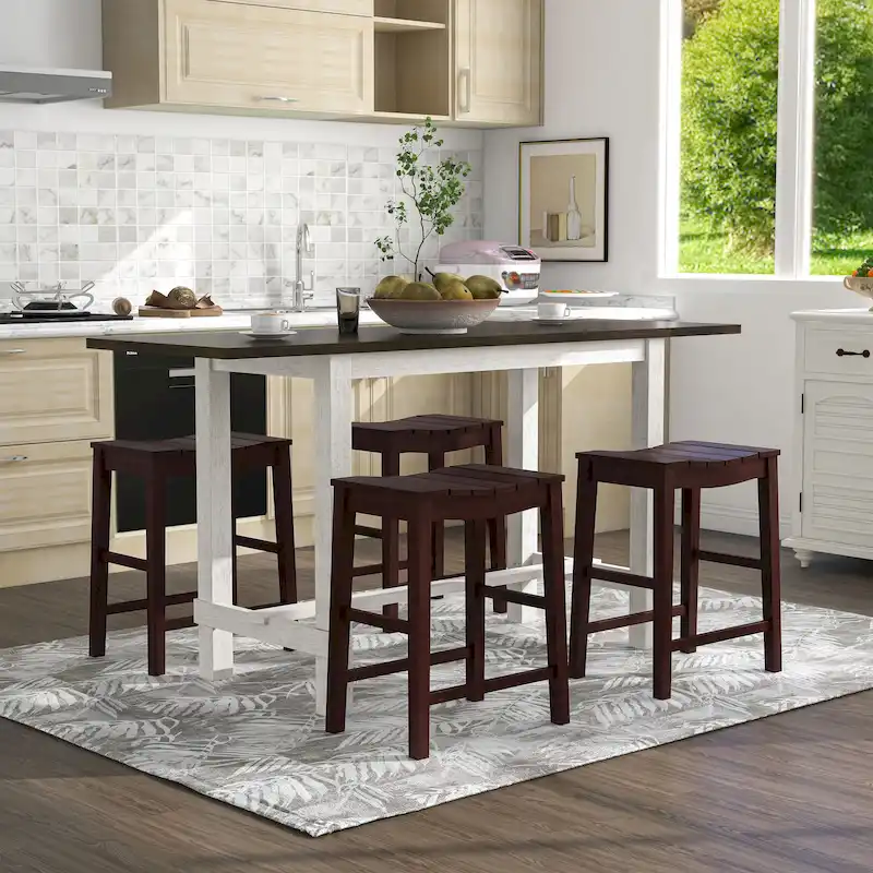 Farmhouse Wood 5-Piece Counter Height Dining Table and Stool Set