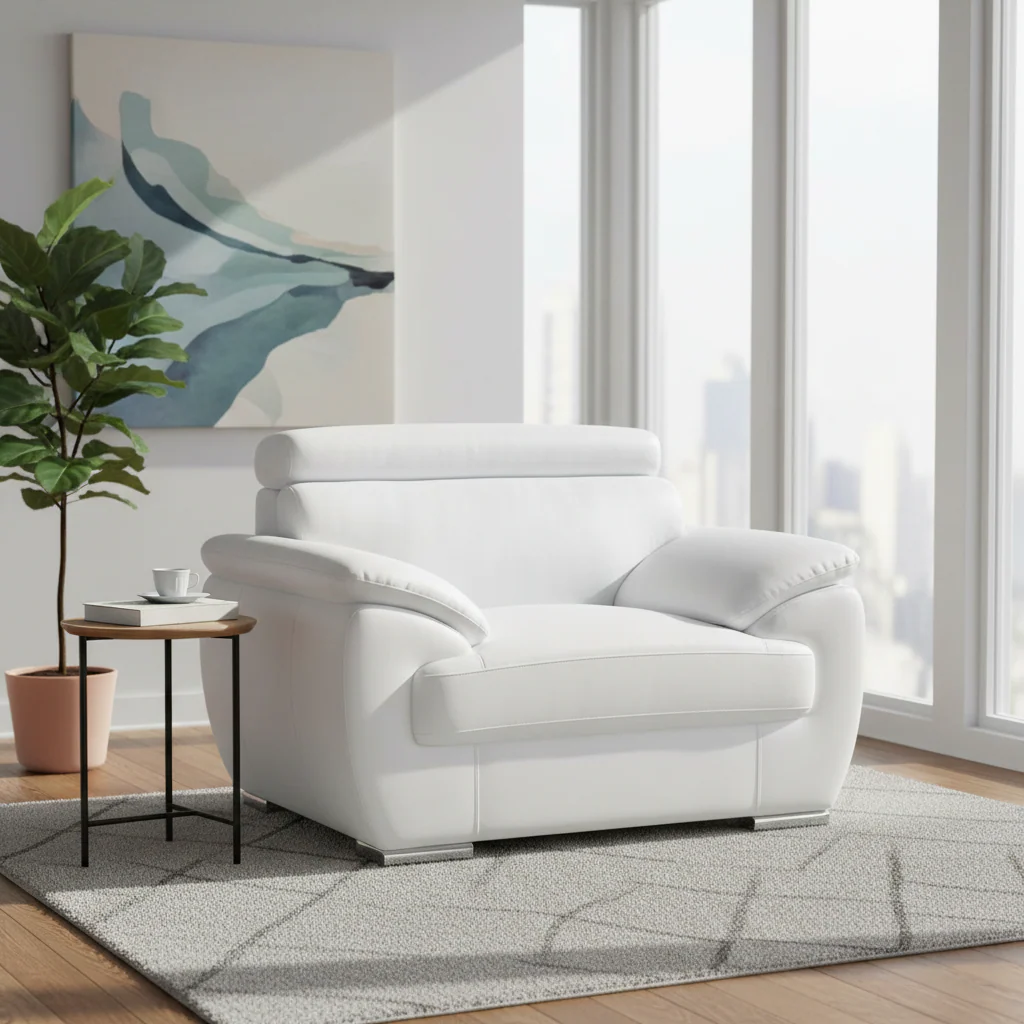 White Genuine Leather Recliner Chair and a Half - 38 Inch