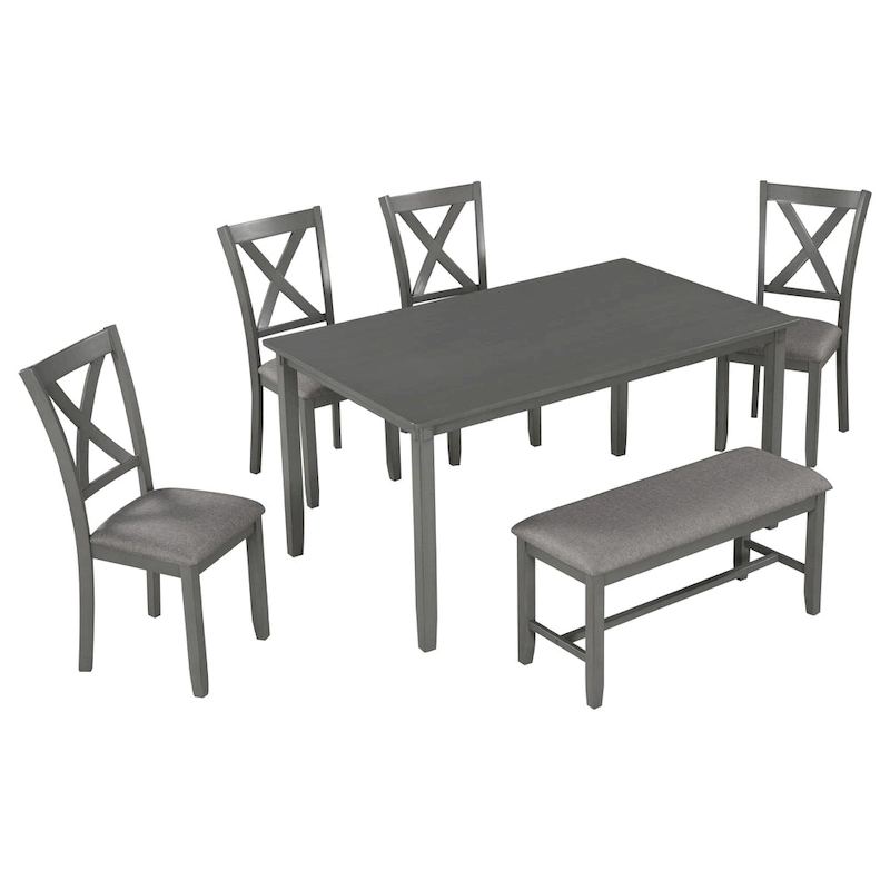Nestfair 6-Piece Dining Table Set with 4 Fabric Chairs and Bench