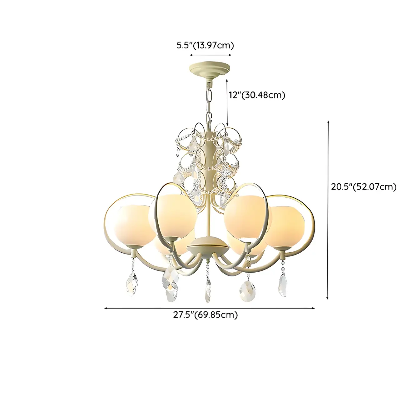 Modern Crystal Ivory Metal White Glass Globe Chandelier