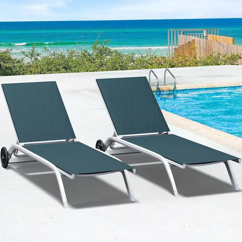 Outdoor Sun Loungers With Wheels, Adjustable Sun Loungers By The Pool - N/A