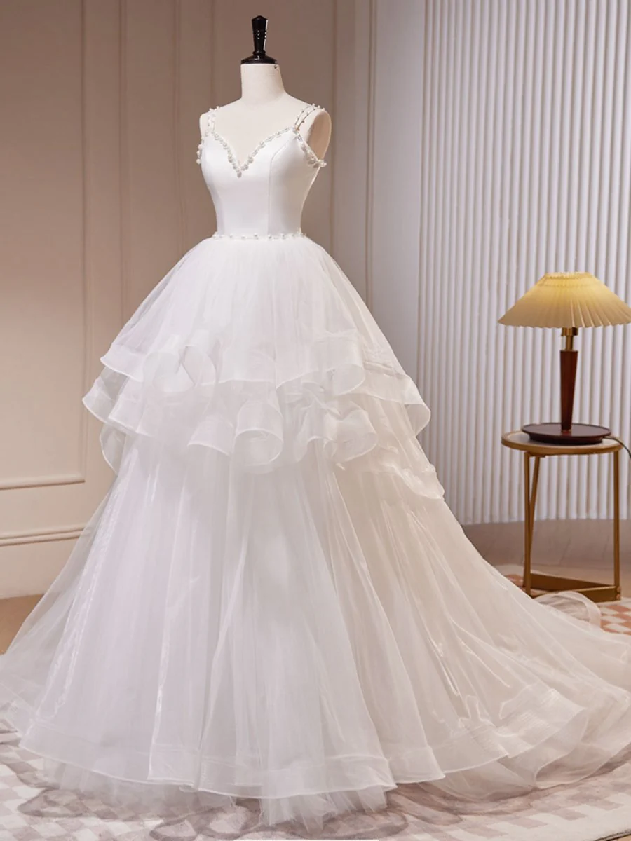 Quinceanera Dress White A-Line Organza Long Prom Dress