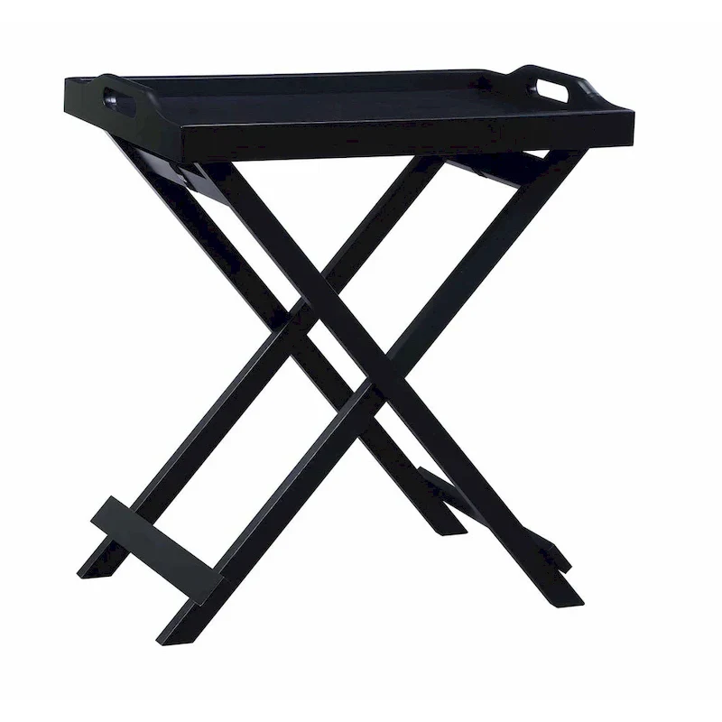 Black Folding Tray Table with Wood Legs