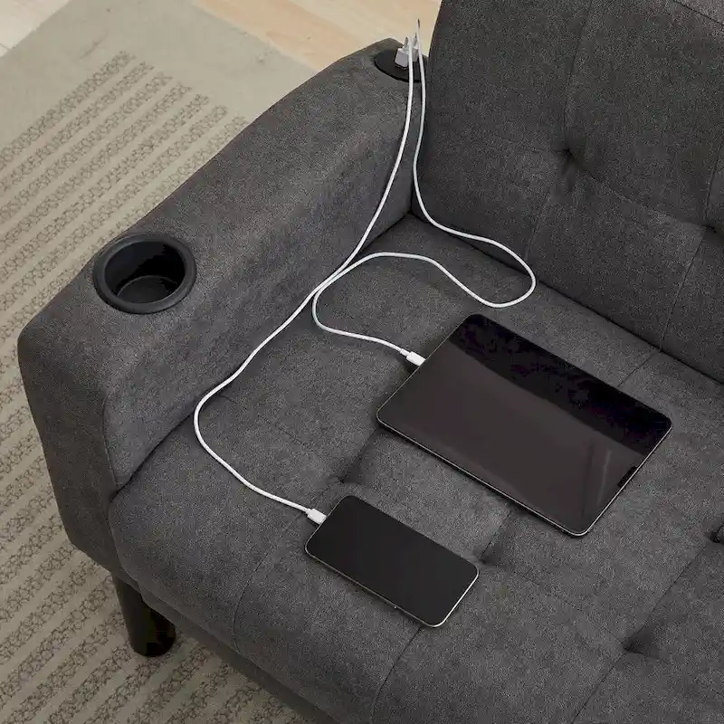 62 Inch Linen Upholstered Modern Loveseat Sofa