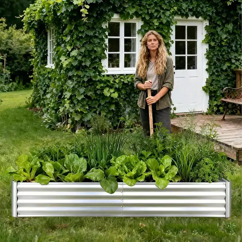 GustoWave 2 PCS 6x1.5x1 Ft Galvanized Raised Garden Bed, Planter Box with Cover for Gardening, Flowers, Silver