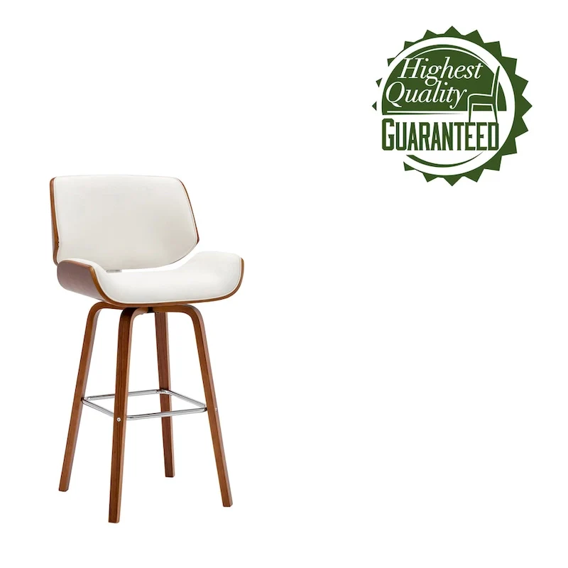 Swivel Counter Stool with PU Leather Seat and Wooden Legs