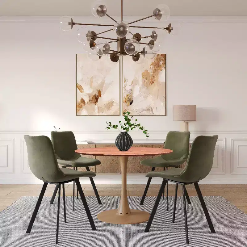 LeisureMod Bristol 36 Round Dining Table  MDF Top with Natural Wood Pedestal Base, Modern Kitchen & Dining Room Accent Table for Small Spaces