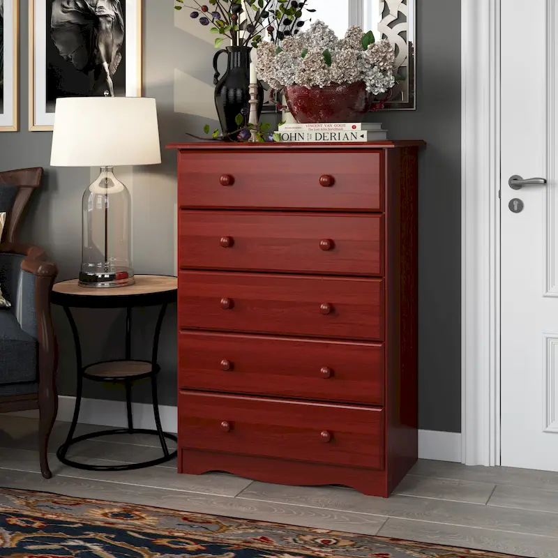 5-Drawer Solid Pine Chest – Honey Pine / Mahogany / Java / White / Mocha / Black, Classic Style, Single