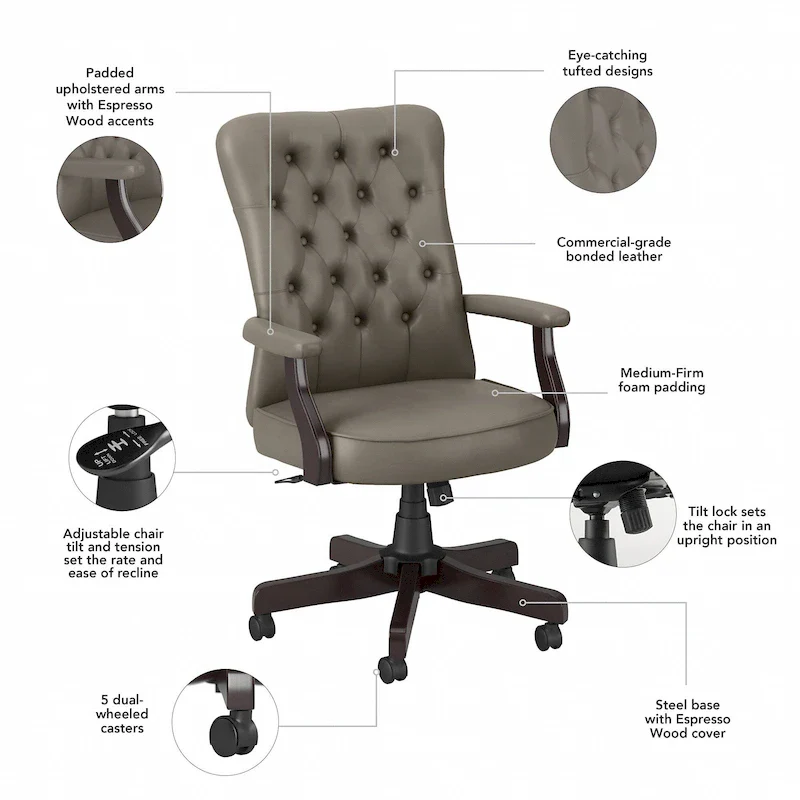 Key West High Back Tufted Office Chair with Arms by Bush Furniture