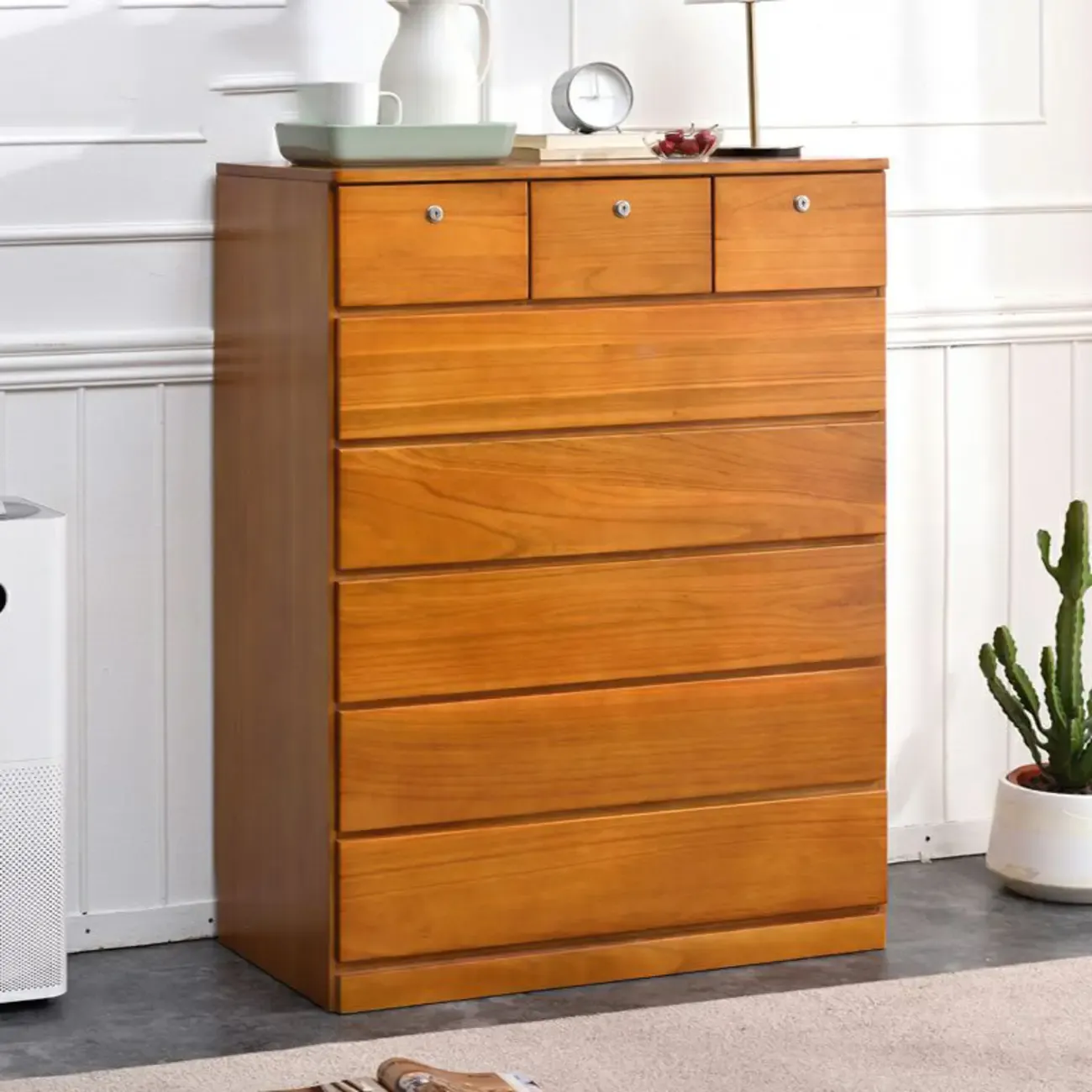 Modern Natural Wooden Double Dresser with 5-Drawers