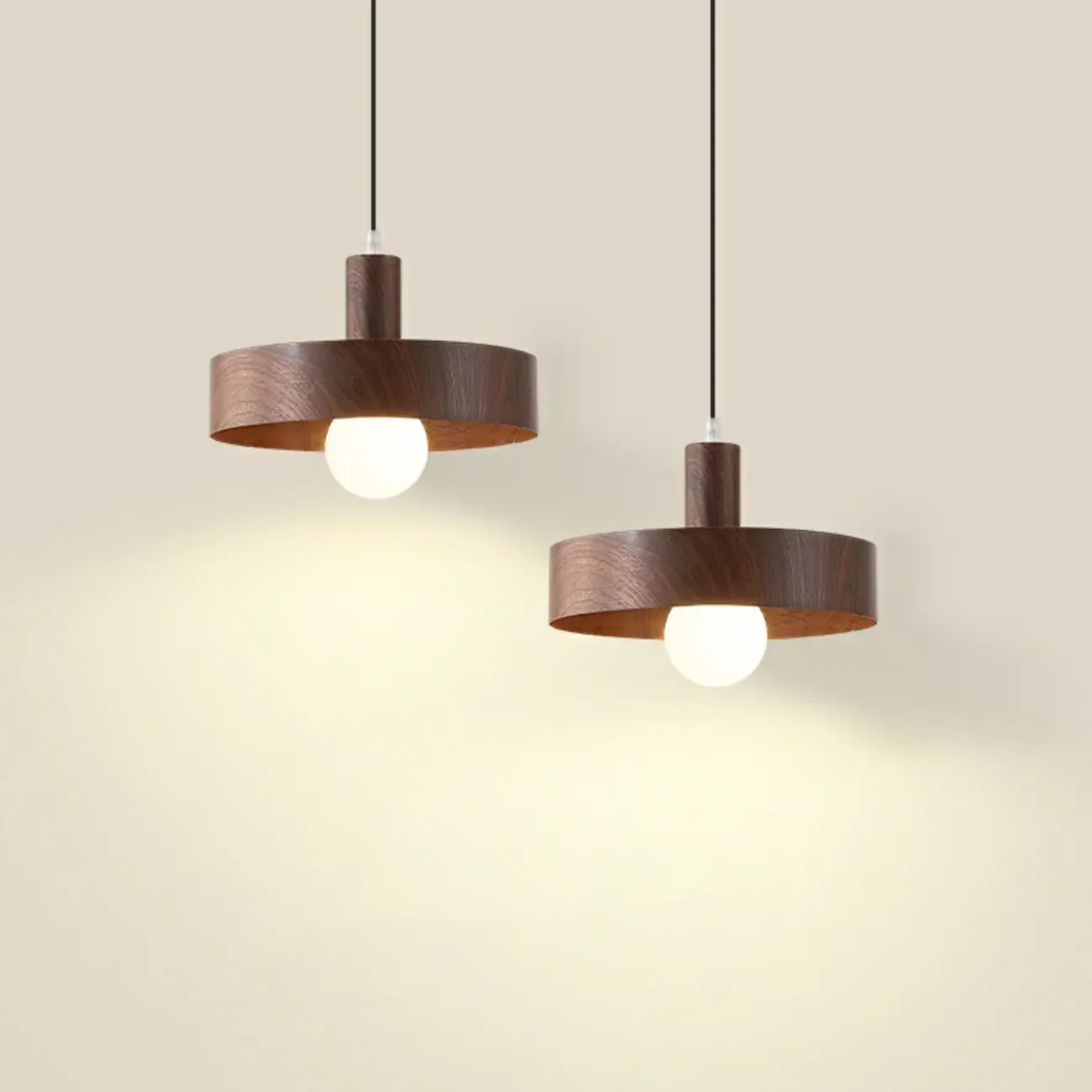 Cylinder Brown Wood Kitchen Adjustable Pendant Light