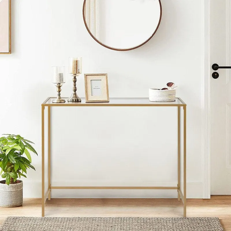 Modern Gold Frame 39.4 Entryway Console Table Glass Top