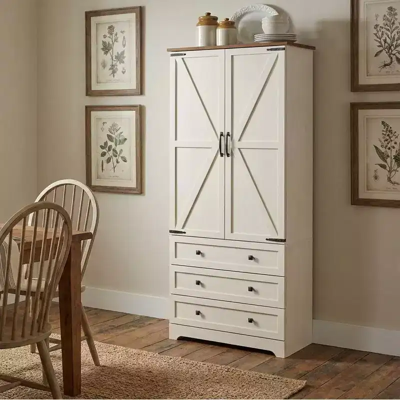 Garvee 72'' Tall Kitchen Pantry Cabinet, Freestanding Tall Cupboard Storage Cabinet with 3 Drawers, Large Farmhouse Pantries for Living Room, Kitchen