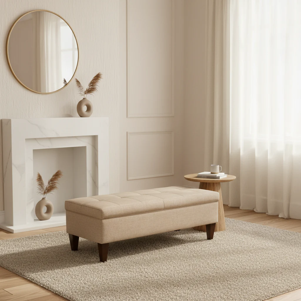 10-button Tufted Upholstered Long Storage Bench Ottoman