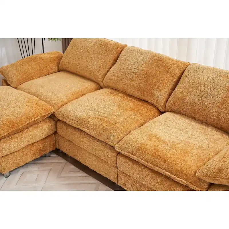 Yellow 101.6 Chenille L-Shaped Sectional Sofa with Ottoman
