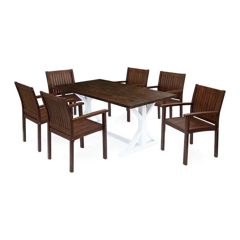 Cassia Outdoor Rustic Farmhouse Acacia Wood 7 Piece Dining Set by Christopher Knight Home