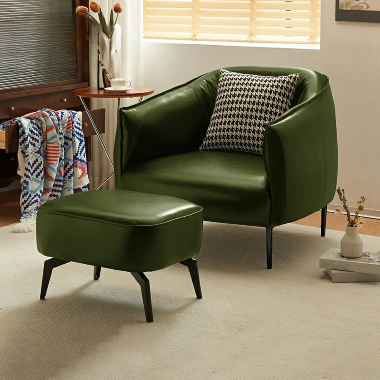 Modern Black Leather Lounge Chair Living Room