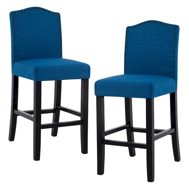 24 Inches Fabric Upholstered Nailhead Trim Counter Height Bar stools with Back Set of 2