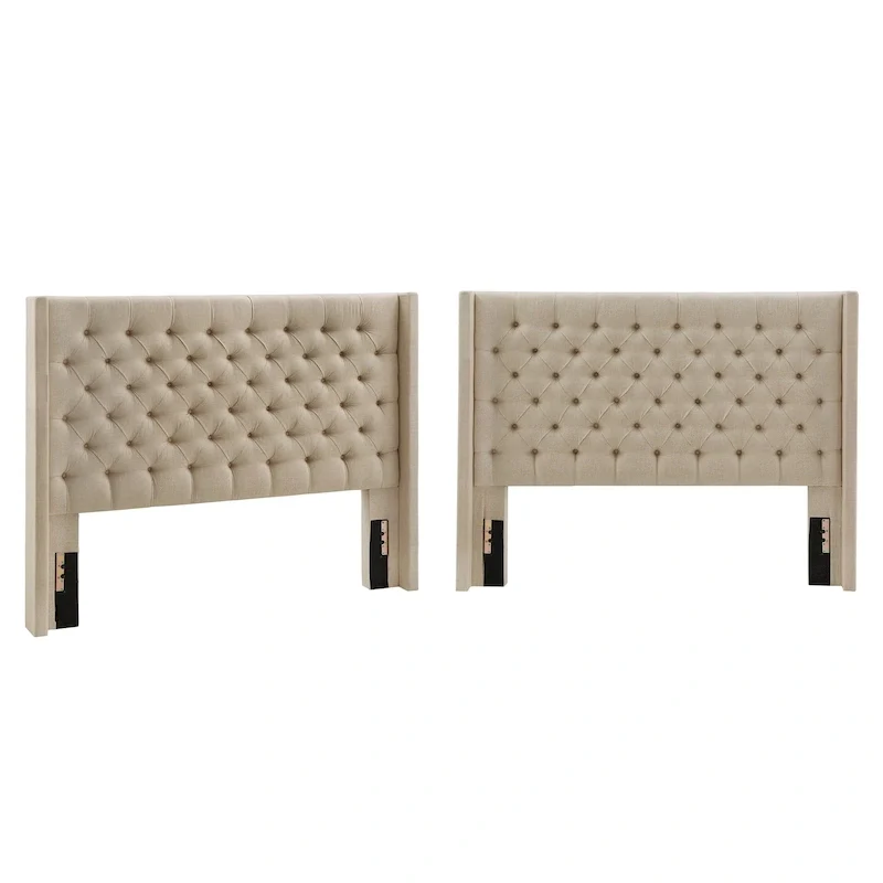Detmold Queen Wingback Button Tufted Linen Fabric Headboard
