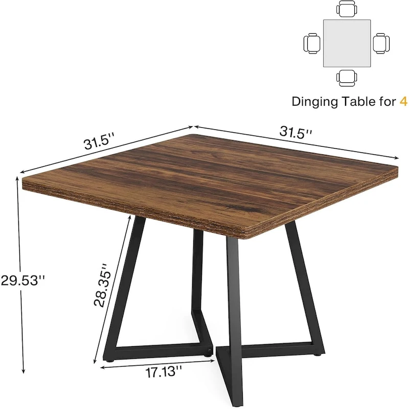 Industrial Dinner Table with Metal Base