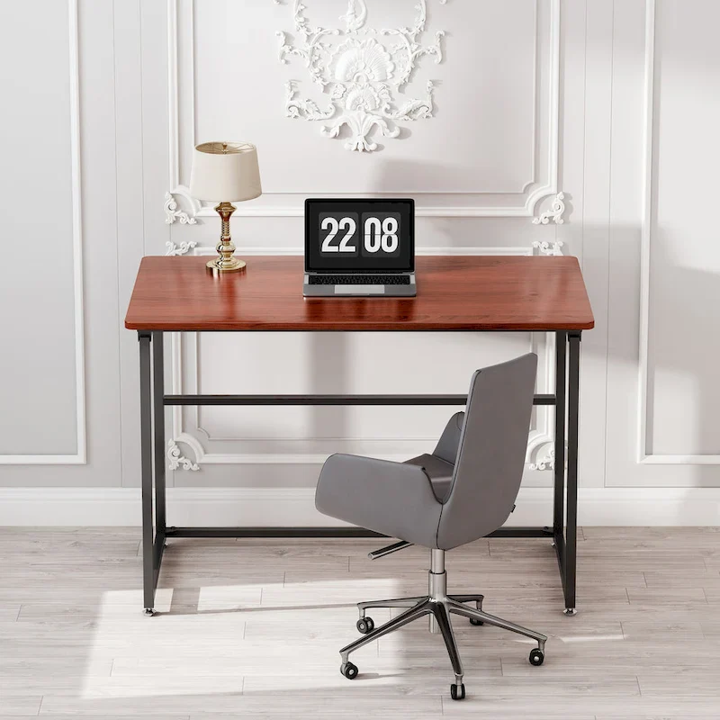 Brown Folding Desk with Metal Frame - 43 Inch - No Assembly