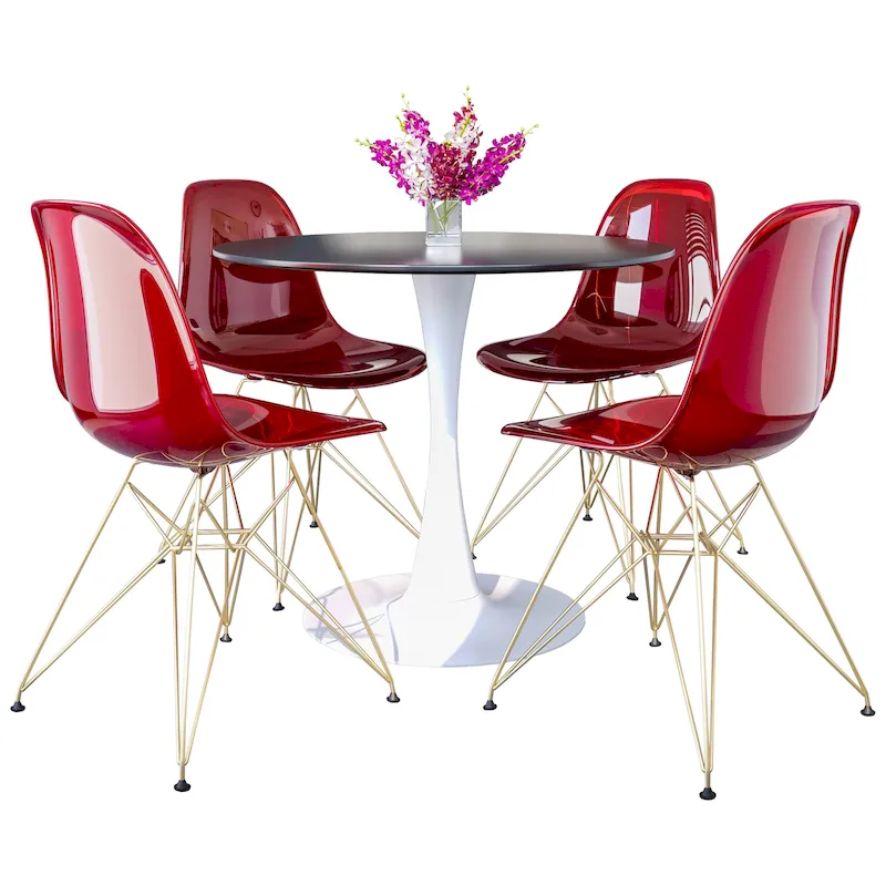 White/Gold Round Dining Table Set, 5-Piece, Seats 5