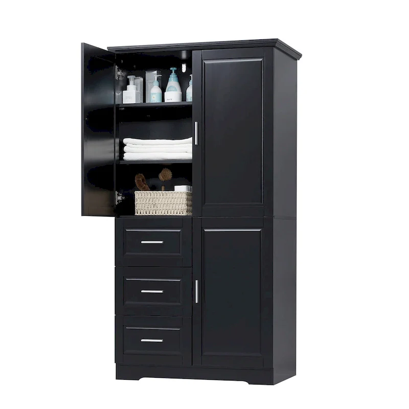 Tall and Wide Storage Cabinet with Doors for Bathroom/Office,Three Drawers - N/A