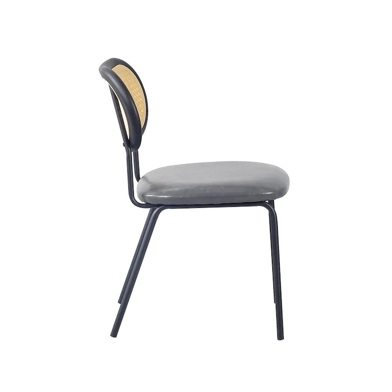 Modern Simple Leather Dining Chair with Metal Pipe and PP Back