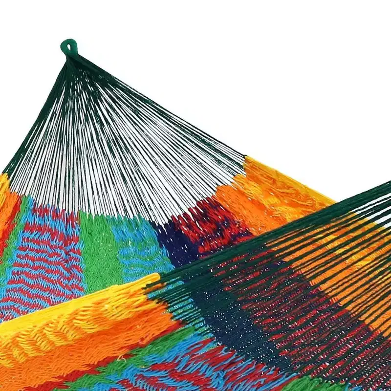 HomeRoots Green Red And Yellow Striped Double Hammock