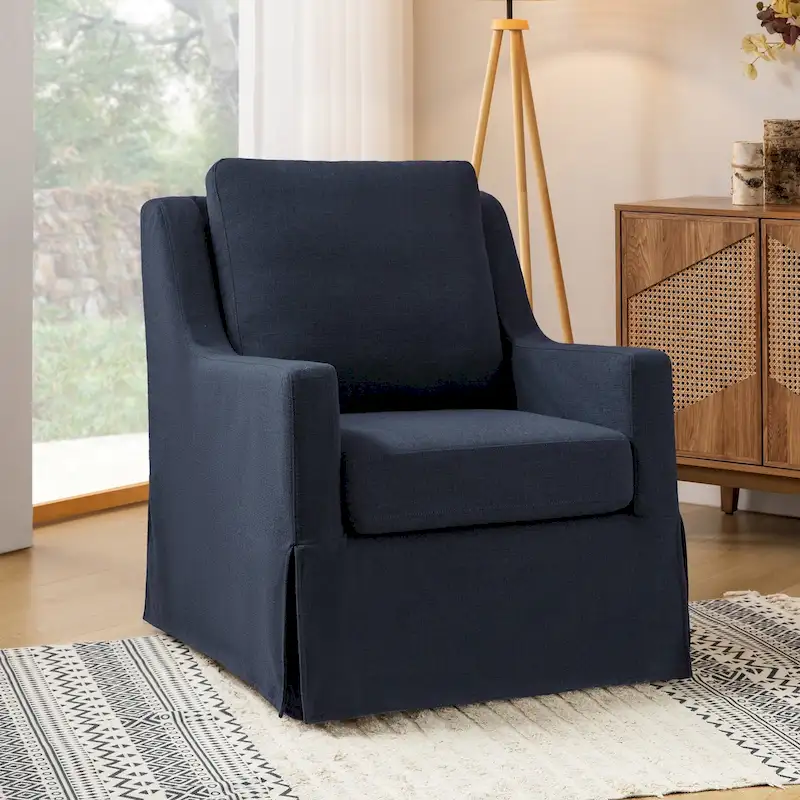 Stan Farmhouse Slipcover Rocking Swivel Chair by HULALA HOME