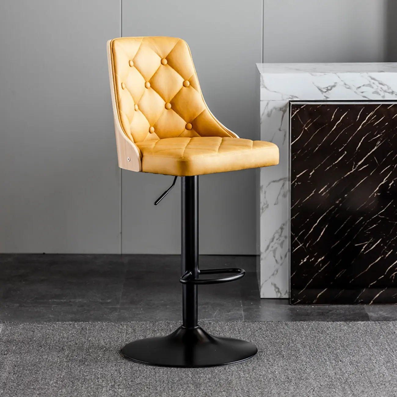 Modern Adjustable Full Back Tufted Leather Bar Stool